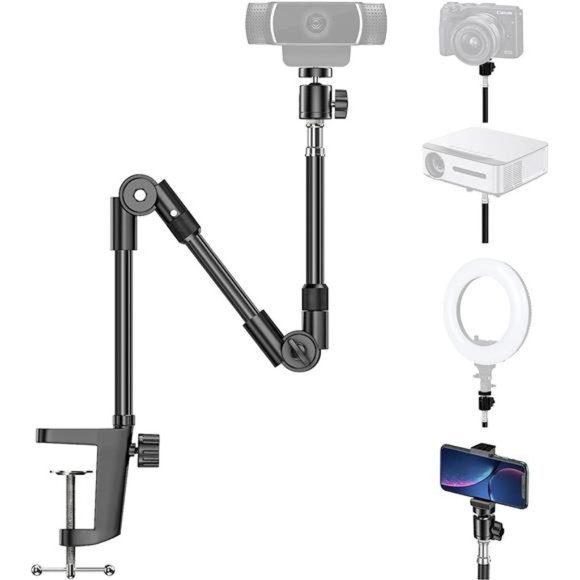 Webcam Stand Camera Mount with Phone Holder, 25 Inch Foldable Flexible Gooseneck - Picture 1 of 6